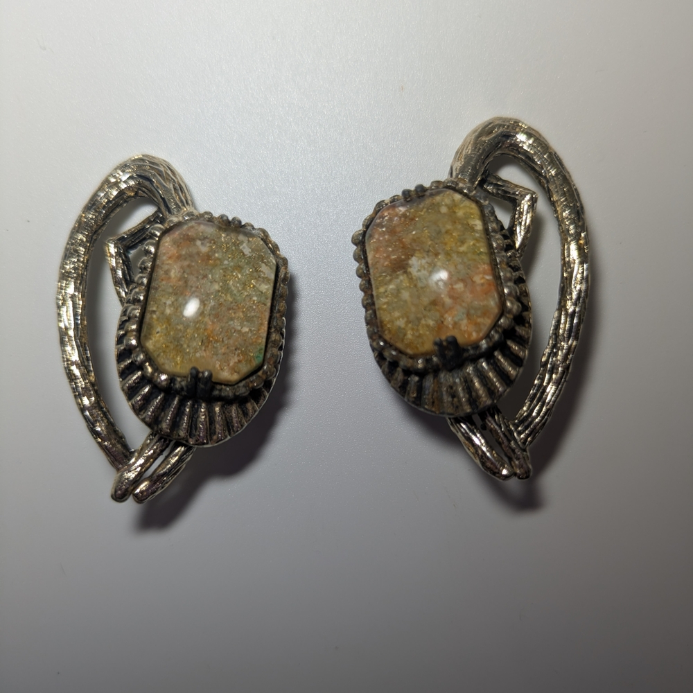 Artisan Silver and Brown Gemstone Earrings